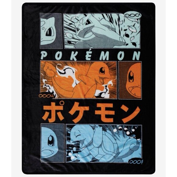 Pokemon Triple Action Plush Throw Blanket 46" x 60" NEW Bulbasaur Charmander